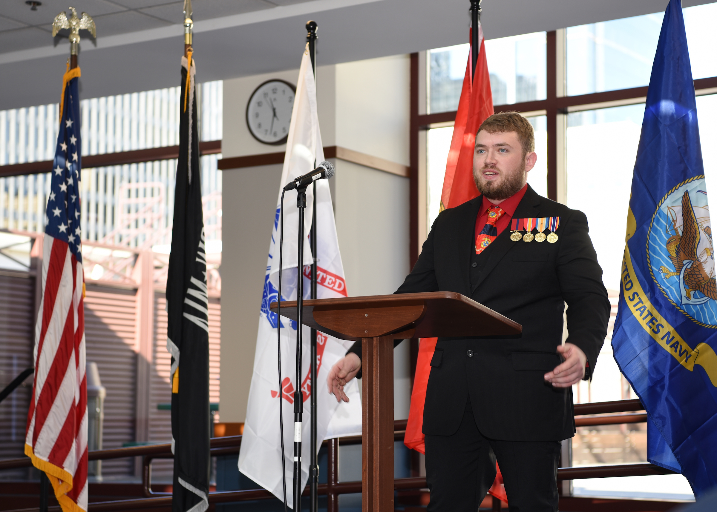 DePaul student Brandon Carroll, who has earned four medals while serving in the Marine Corps, is a computer science major with a concentration in game systems. (Photo by Kathy Hillegonds / DePaul University)
